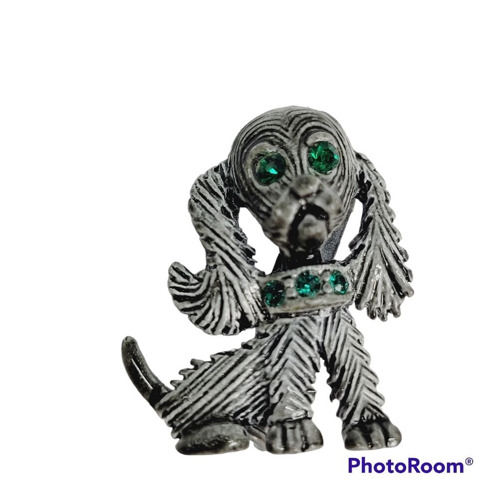 ^Garry's poodle pin 1" long green stone detail colored doggie dog brooch